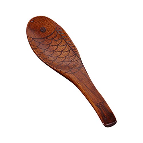 Fheaven Wooden Paddle Fish Type Pattern Rice Food Spoon Kitchen Cooking Tools Utensil Scoop (Brown)
