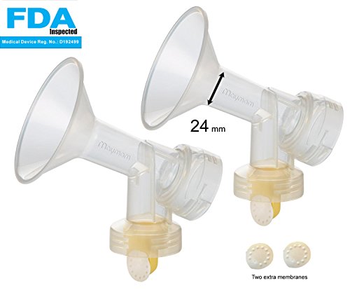 2x One-piece Breastshields, Valves, Membranes to Replace Medela Pump Parts, Incl. Pump in Style, Lactina, Symphony, Swing; 24 mm Standard breastshields; Made by Maymom
