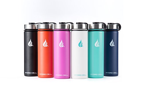 HYDRO CELL Stainless Steel Water Bottle with Straw & Wide Mouth Lids (32oz or 22oz) - Keeps Liquids Perfectly Hot or Cold with Double Wall Vacuum Insulated Sweat Proof Sport Design (Teal/Blue 22oz)