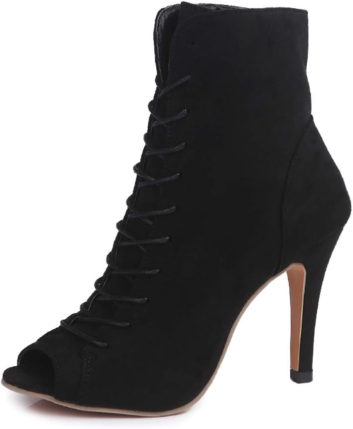 Women's Pretty Lace Flowers Open Toes High Heels Ankle Boots Red