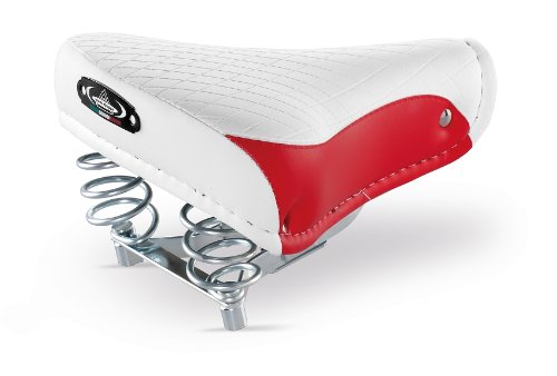 1750 Export Men and Women’s Leather Bicycle Saddle for City Bike, Beach Cruiser, Dutch Bicycle in Vintage Retro Look, Available in Various Colours – Made in Italy, red / white