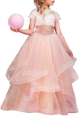 CHA Girls Two Piece Prom Gowns Mermaid Long Tulle Flower Girls Dress CHA127