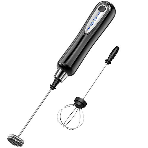 Rechargeable Milk Frother Handheld Electric Coffee Foam Maker, 1500 mAh Battery Drink Egg Mixer with 2 Stainless Steel Whisks for Cappuccino Bulletproof Coffee Frappe Latte Hot Chocolates