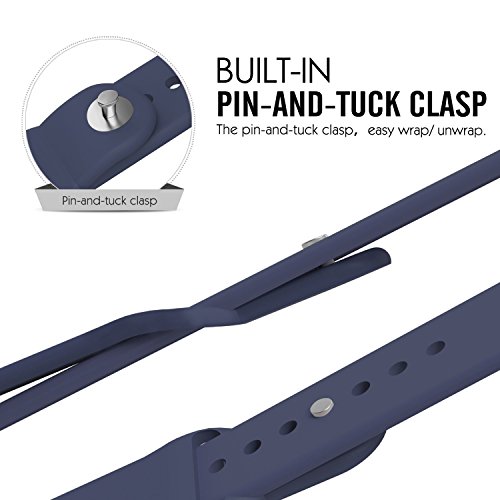 Yimzen Soft Silicone Sport iWatch Band Strap for Apple Watch Series 3 2 1 Sport and Edition, 42mm, Medium/Large, Midnight Blue - Thumbnail 2