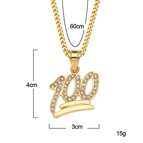 Emoji 100 Logo Pendant Bling Necklace,Fimkaul Crystal Diamond Hip Hop Statement Necklace Cuban Chain (20'', gold)