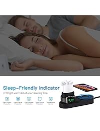Cargador inalámbrico 4 en 1 soporte de carga inalámbrico compatible con Apple Watch 3 2 1 Airpods iPhone Samsung Galaxy S9 todos los Qi habilitado con adaptador USB organizador Dock