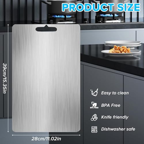 Stainless Steel Cutting Board for Kitchen,Upgrade Double Sided Use chopping board for Vegetables, Fruits Cutter, Meats,Dishwasher Safe(39 * 29cm)
