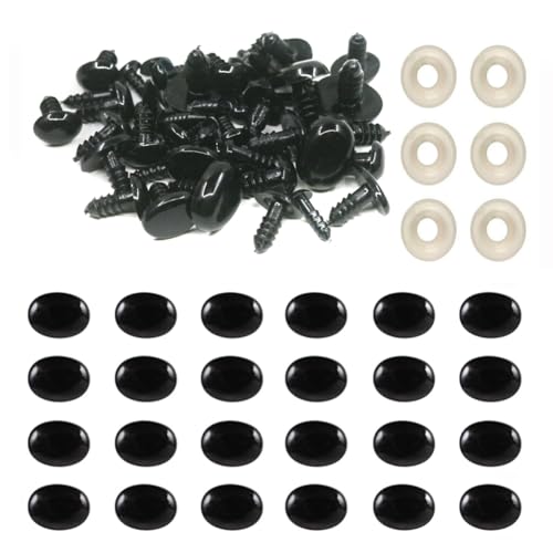 50PCS 10x14 mm Oval Plastic Doll Eyes Safety Eyes and Noses Black Sewing Craft Doll Eyes with Washers Animal Craft Nose Eyes for Crochet Bears Puppet Stuffed Animals Doll Making