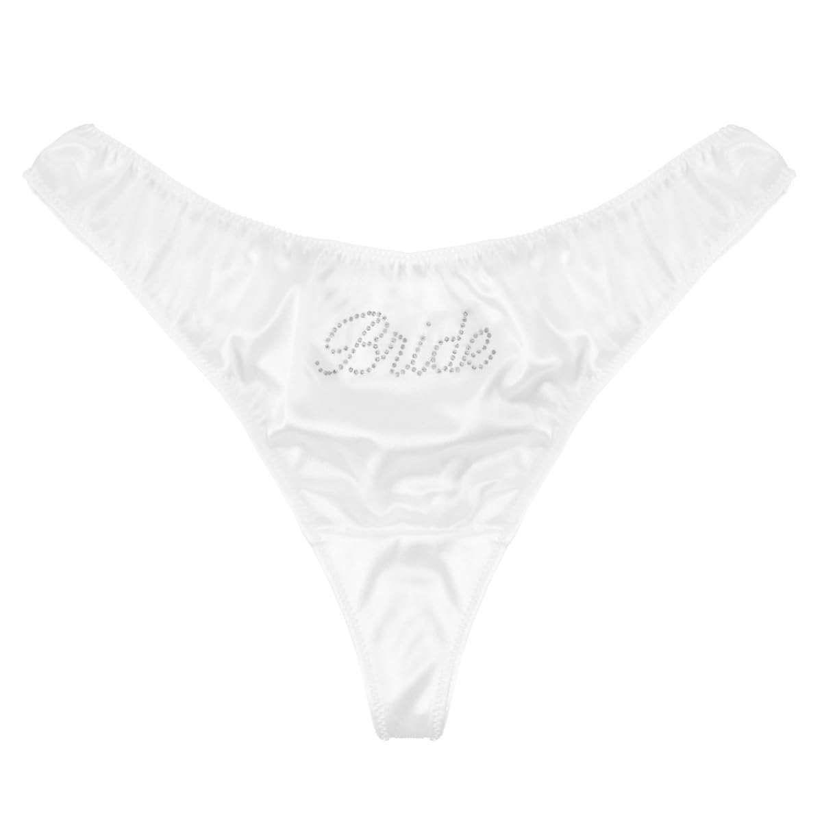 Photo 1 of xo, Fetti Bachelorette Party Ivory Satin Rhinestone Bride Thong, Medium | Bachelorette Party Decorations Underwear