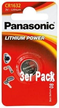 Panasonic Batterien Typ CR 1632 Lithium 3 Volt - im 3er-Sparpack - neueste Produktion
