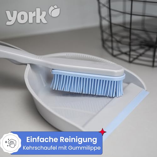 York Hand Brush and Shovel for Cleaning - Rubber Bristles Dustpan Set for Dirt, Hair and Dust Rubber Broom Sweeping Set (30 x 20 x 6), Grey Blue