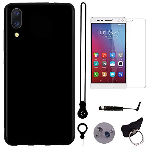 TienJueShi Black Glass Film TPU Silicone Case for Umidigi One Pro 5.9 inch Protector Cover Skin Etui Ring Stand Lanyard Pen