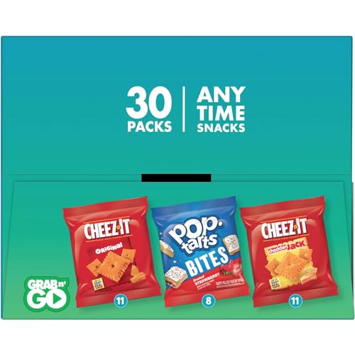 KELLOGG’S CHEEZ-IT & POP-TARTS SNACKS, GRAB ‘N GO, ANY TIME SNACKS VARIETY PACK, 33.42OZ BOX (30 COUNT)