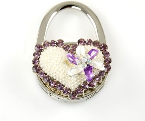 Stylish Foldable Handbag Holder Purple "Pearls Heart" Purse Hook