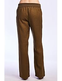 Pantalones de lino con corbata de cordón para dama