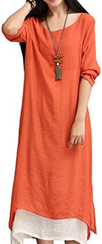 COCOUSM Womens Linen Cotton A-line Split Hem Baggy Long Maxi Dress