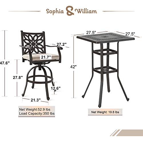 Sophia & William Outdoor 3 Pieces Cast Aluminum Bar Set with 2 Swivel