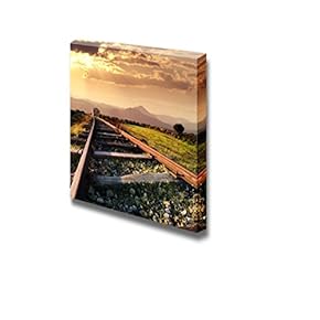 Canvas Prints Wall Art - Landscape for a Old Railway Abandoned at The Sunset - 12" x 12"