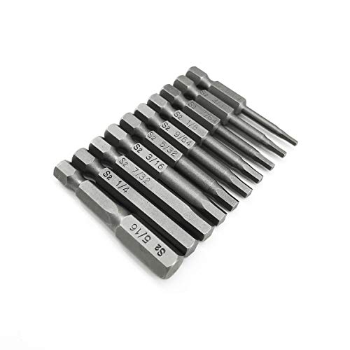 10 Pcs Hex Head Allen Wrench Screwdriver Bit Set 1/4 Inch Hex Shank 2 Inch Length Magnetic Tips 5/64", 3/32", 7/64", 1/8", 9/64", 5/32", 3/16", 7/32", 1/4", 5/16" Screwdriver Bits -Full Range Tool Set