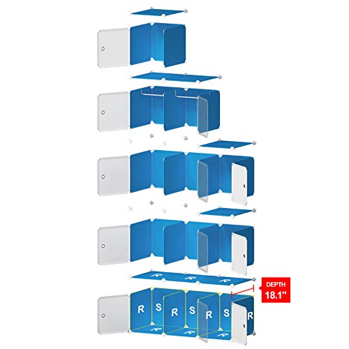 GEORGE&DANIS Portable Wardrobe Closet Plastic Dresser Bedroom Armoire DIY Cube Storage Organizer, Black, 18 inches Depth, 3x5 Tiers Trapezoid