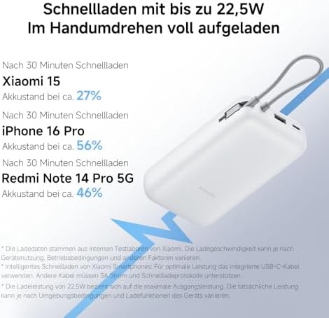 22.5W Power Bank 20000mAh (Integrated Cable) Light Gray