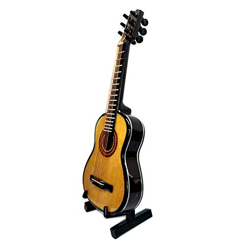LS Wooden Maple Mini Ornaments Guitar Musical Instrument Miniature Dollhouse Model Home Decoration (3.9'' Guitar)