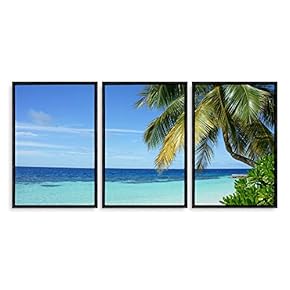 3 Piece Framed Canvas Wall Art for Living Room, Bedroom Vintage Tropical Palm Trees Canvas Prints for Modern Home Decoration Ready to Hang - 16"x24"x3 Panels