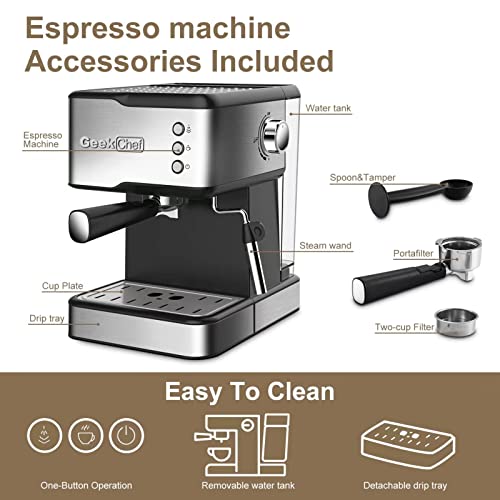 Geek Chef Espresso Machine 20 Bar Pump Pressure, Coffee Machine with Milk Frother Steam Wand