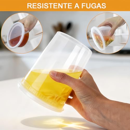 Juego de 60 Contenedores para Alimentos y Preparación de Comidas (Meal Prep) Toppers de Plástico Reutilizables 3 Tamaños (32/16/8 oz) Aptos para Microondas y Congelador Sin BPA