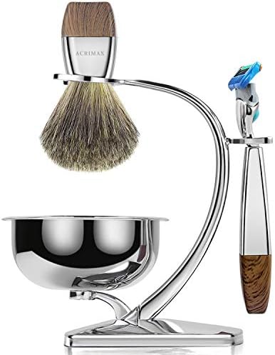ACRIMAX Premium Shaving Brush Set with 100% Pure Badger Shaving Brush, Luxury Brush Stand, Soap Bowl and Manual Safety Razor(Fusion5) Kits for Gentleman