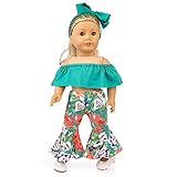 Lavany 3pcs Doll Clothes Set Off Shoulder Tops Pants for 18 Inch Doll (Green)