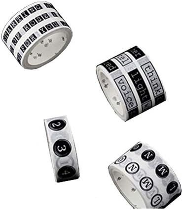 Black and White Number Bujo Character Words Washi Tape Set- 4 Rolls- Decorative DIY Japanese Masking Scrapbook Notebook Planner