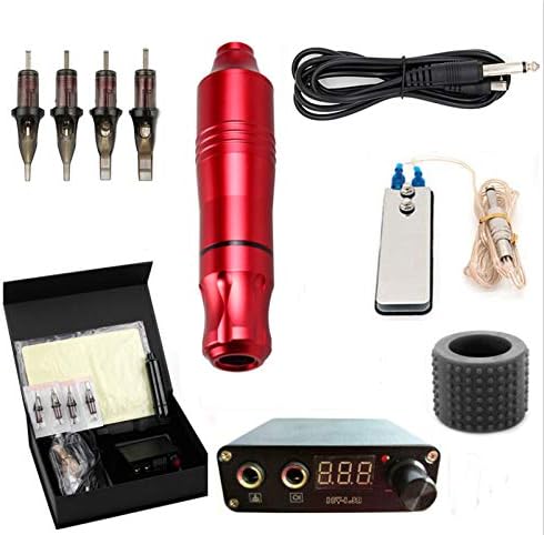 JellyfishPro Cartridge Tattoo Pen Kit Rotary Tattoo Machine Quality Pen Kit Use Cartridge Needles With Power Supply (red)