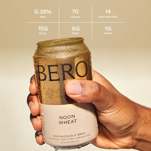 BERO NOON WHEAT NON-ALCOHOLIC BEER, 6-PACK WHEAT-STYLE CRAFT BREW, LIGHT ALE NA BEER BY TOM HOLLAND, FRUITY & CRISP WITH ORANGE-LIME TWIST, ALCOHOL ALTERNATIVE BEVERAGE FOR ANY OCCASION