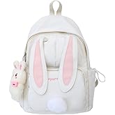 SUFUZEGA Kawaii Bunny Ear Backpack for Girls Teen Women School Daypack for Travel Bookbag with Cute Pendant (White)
