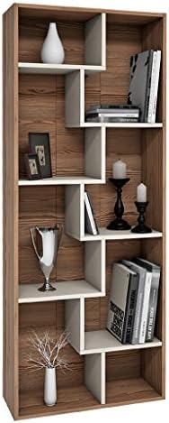 Mia Mobili Terra Zig Zag 8 Shelf Bookshelf Organizer (Walnut / Cream)