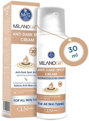 McG Melanogen Dark Spot Corrector Cream - Anti Dark Spot Cream for Face, Body, Underarms, Bikini Area - Lumisphere & Hentowhite for Instant Effective - Glowing Skin for Women and Men - SPF20/30ml