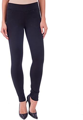 Lola Jeans Women's Anna 9 Inch Mid Rise Pull On Ankle Leggings (Black Ponte, XS)