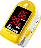 FaceLake Pulse Oximeter Blood Oxygen Saturation Monitor, Neck/Wrist Cord, Carrying Case and Batteries Included, Yellow