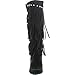 Nature Breeze Womens Bridget-02Hi Suede Fringe Studded Moccasin Knee High Wedge Boot,Black,8