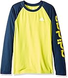 adidas Boys' Big Boys' Climalite Ls Tee, Shock Slime/Collegiate Navy, Small/8