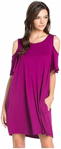My Space Clothing Women's Cold Shoulder Jersey Swing Dress (Small- Plus size) (2X Plus, Magenta)