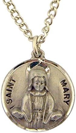 Pewter Virgin Mother Saint St Mary Medal with Prayer Card, 3/4 Inch