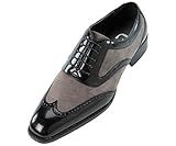 Sio Mens Two-Tone Grey Suede and Black SmoothWingtip Oxford Dress Shoe: Style Brighton Grey-011