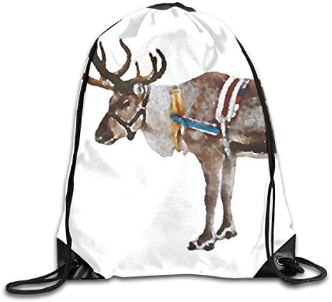 バンドルポケット ドローストリングバッグ トナカイクリスマス水彩画 シンプルな吊りバッグ トリングバックパック ショルダーバッグ おしゃれ 36 43 ビームバッグ 収納袋 人気 Cm 安値