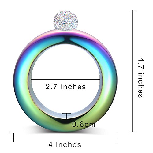 BOKIN Bracelet Bangle Flask Creative 304 Stainless Steel Wine/Alcohol Wrist Flasket with Rhinestone Lid, Funnel in Gift Box For Women Girls Dance Birthday Party Club Bar 3.5oz - Thumbnail 2