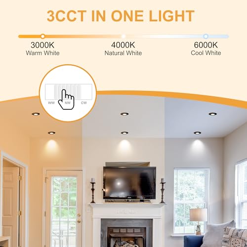 Aulaiyi 3CCT LED Downlight Recessed Ceiling 230V Dimmable 68mm 5.5W IP44 Portholes Extra Flat LED Spotlights Interior Ceiling 45° Rotatable Recessed Spotlight for Bathrooms, Black 10 Pack