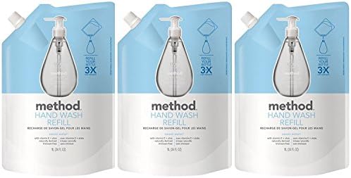 (3 Pack) Method Gel Hand Wash Refill Pouch, Sweet Water Scent, 34oz