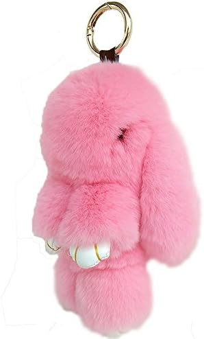 7" Rex Rabbit Fur Doll Keychain Keyknob Accessory for Womens Bag Charm or Car Ornamant Pendant (Pink)