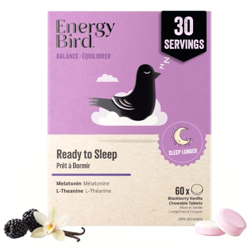 Energy Bird Sleep Aid Chewable Tablets with L-Theanine & Melatonin | Sleep Supplements for Adults | Relaxation Support Formula, Vegan, Blackberry Vanilla Flavour, 60 Count